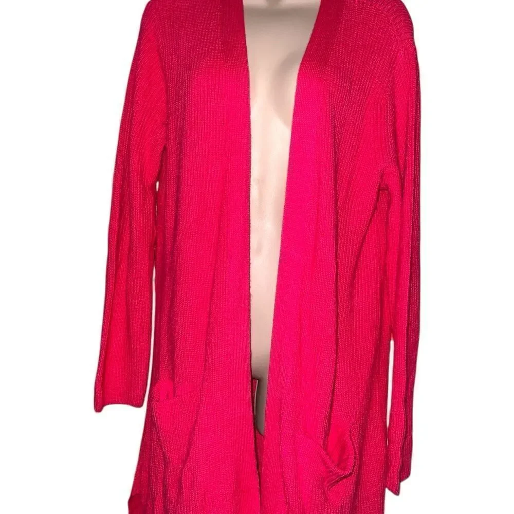NWT GAP Women's Bold Red Open Cardigan Sweater raspberry Long Sleeve knit